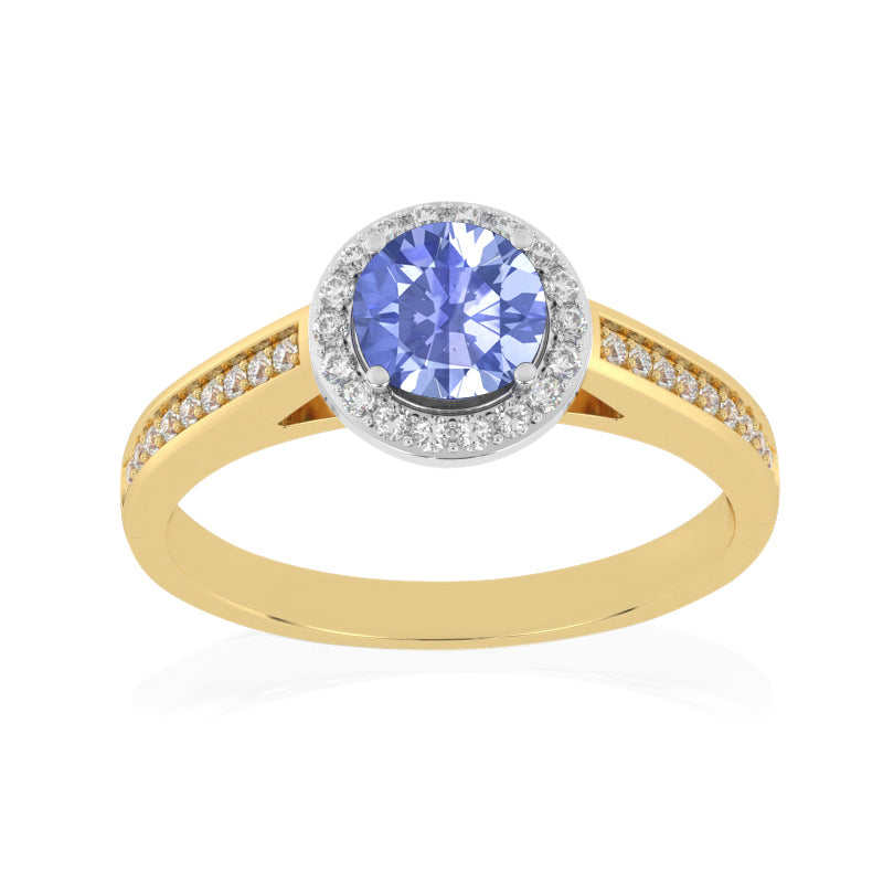 R-42346-TZ-Y  Diamond & Tanzanite Halo Ring
