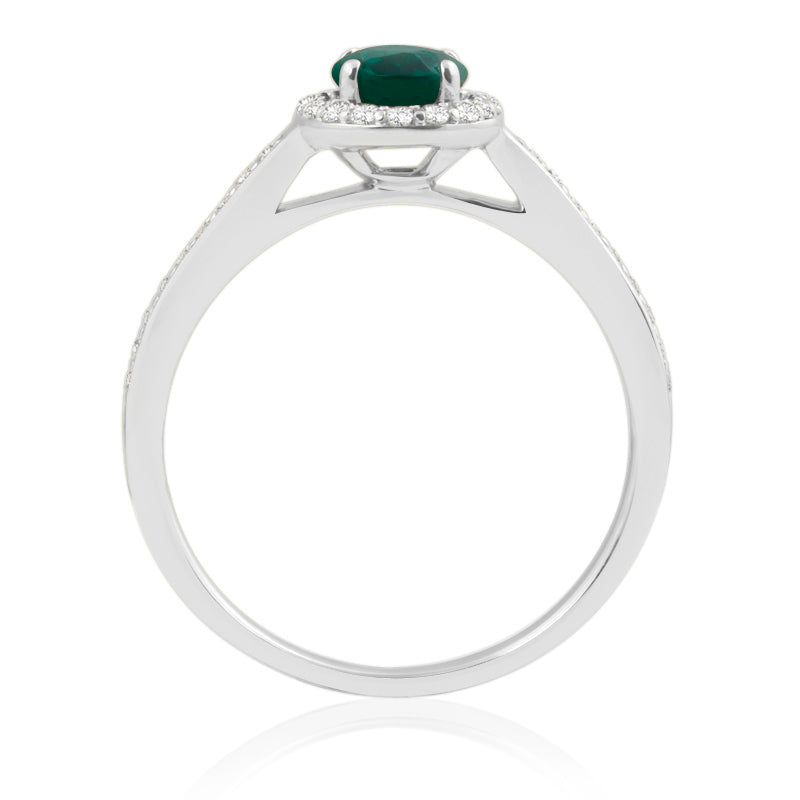 R-42347-EM-W  Diamond & Emerald Halo Ring