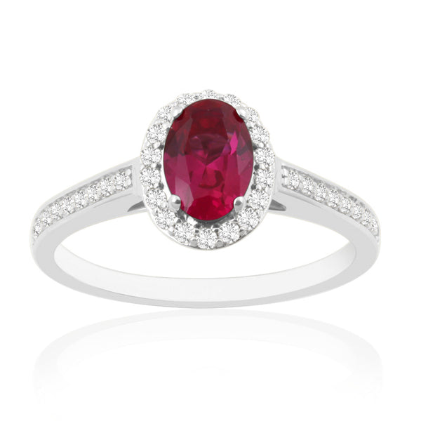 R-42347-RU-W - Diamond & Ruby Halo Ring