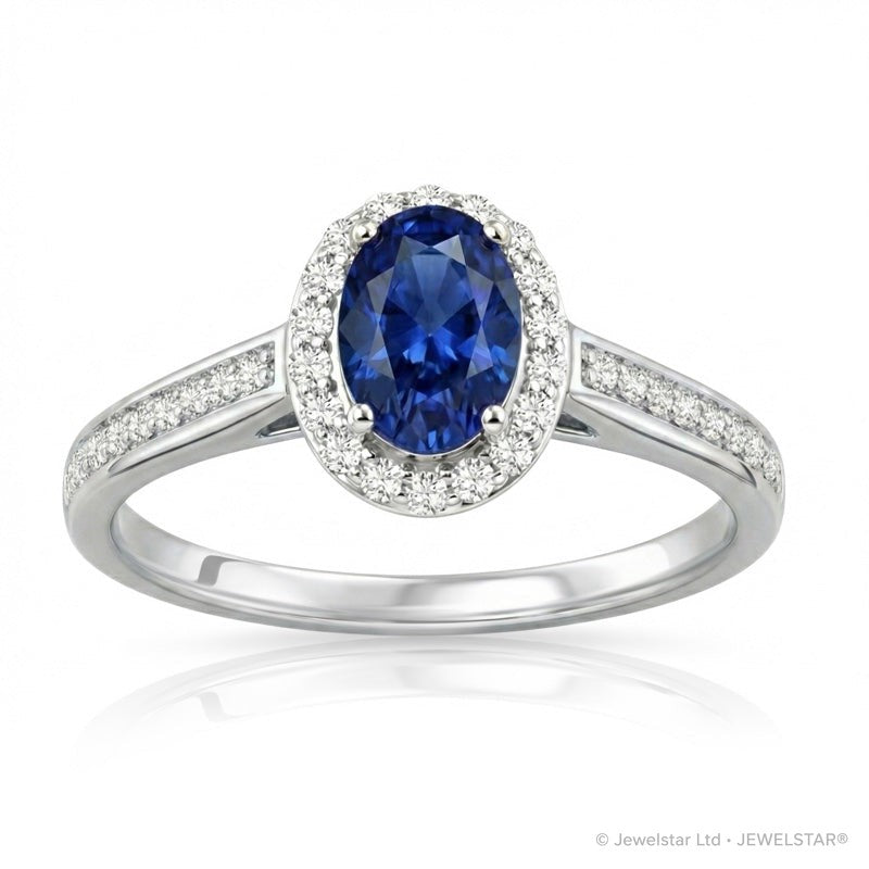 R-42347-SA-W Diamond & Sapphire Cluster Ring