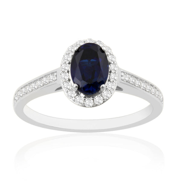R-42347-SA-W Diamond & Sapphire Halo Ring