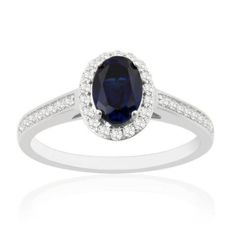 R-42347-SA-W Diamond & Sapphire Halo Ring