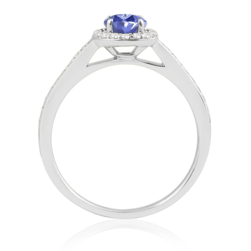 R-42347-TZ-W  Diamond & Tanzanite Halo Ring