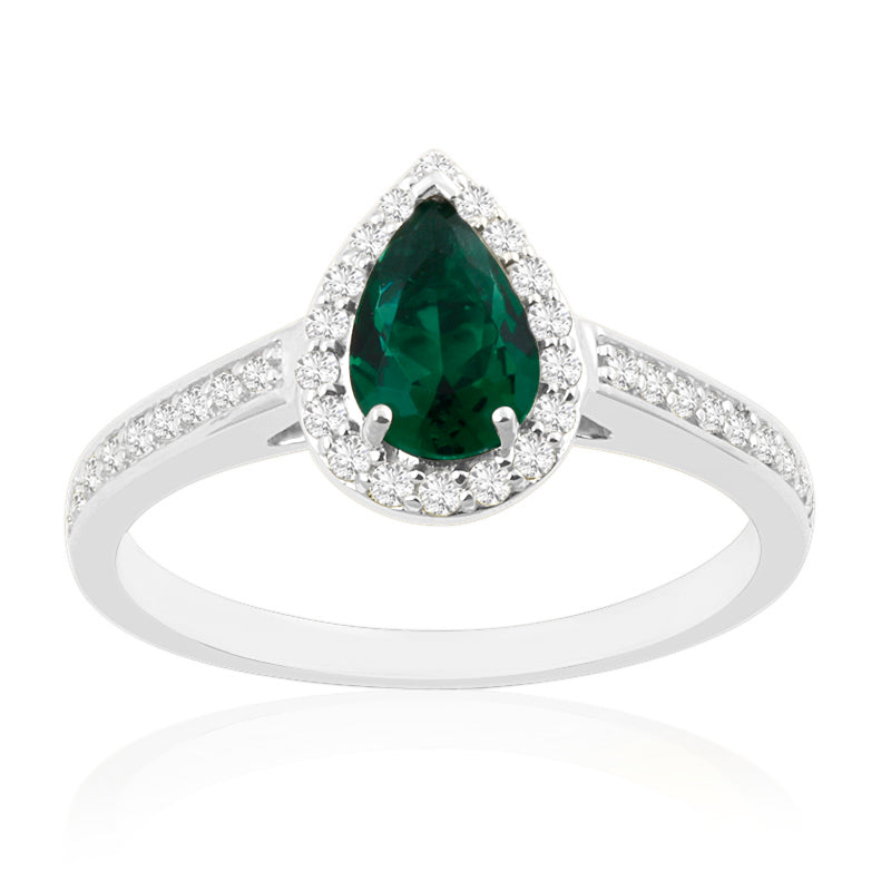 R-42348-EM-W  Diamond & Emerald Halo Ring