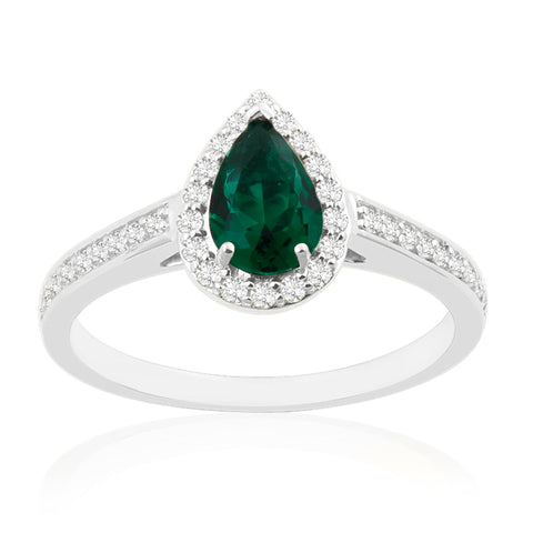 R-42348-EM-W - Diamond & Emerald Halo Ring