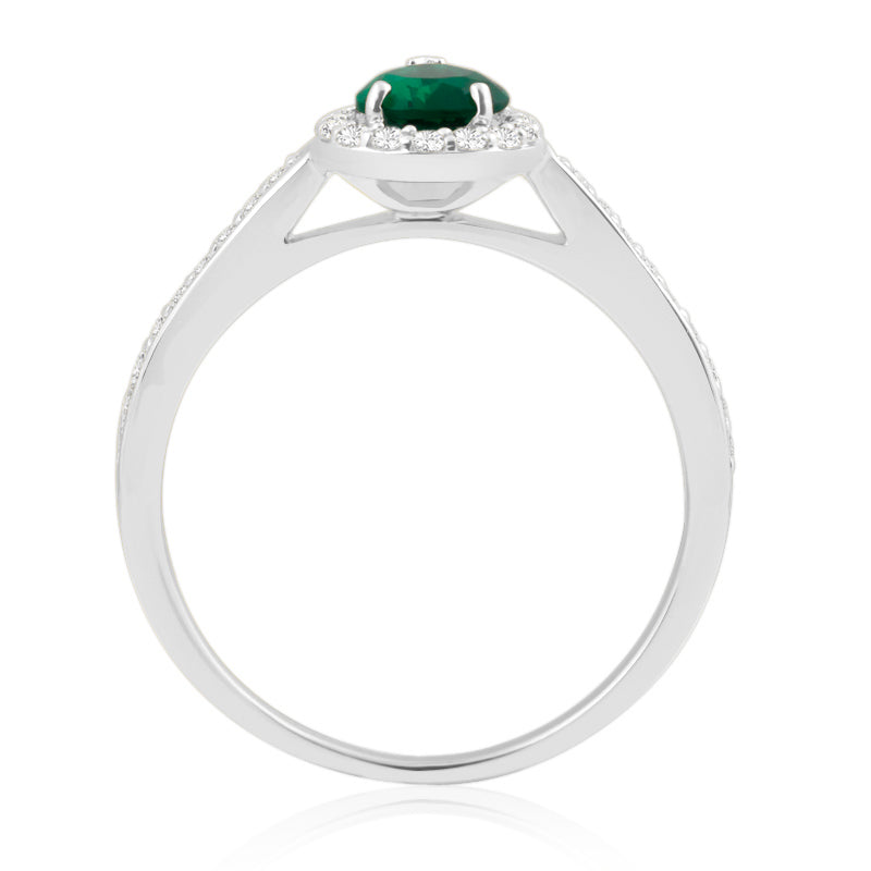 R-42348-EM-W  Diamond & Emerald Halo Ring