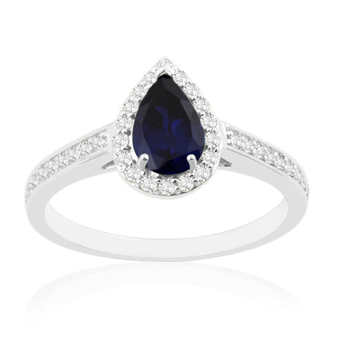 R-42348-SA-W  Diamond & Sapphire Halo Ring