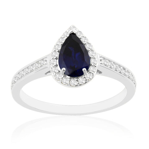 R-42348-SA-W - Diamond & Sapphire Halo Ring