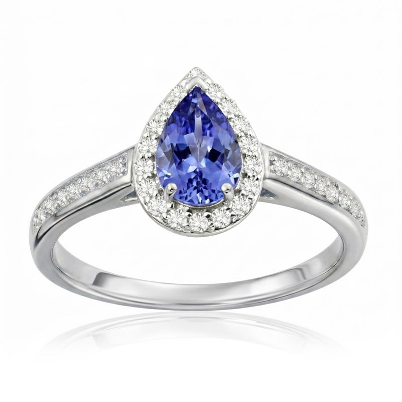R-42348-TZ-W  Diamond & Tanzanite Cluster Ring