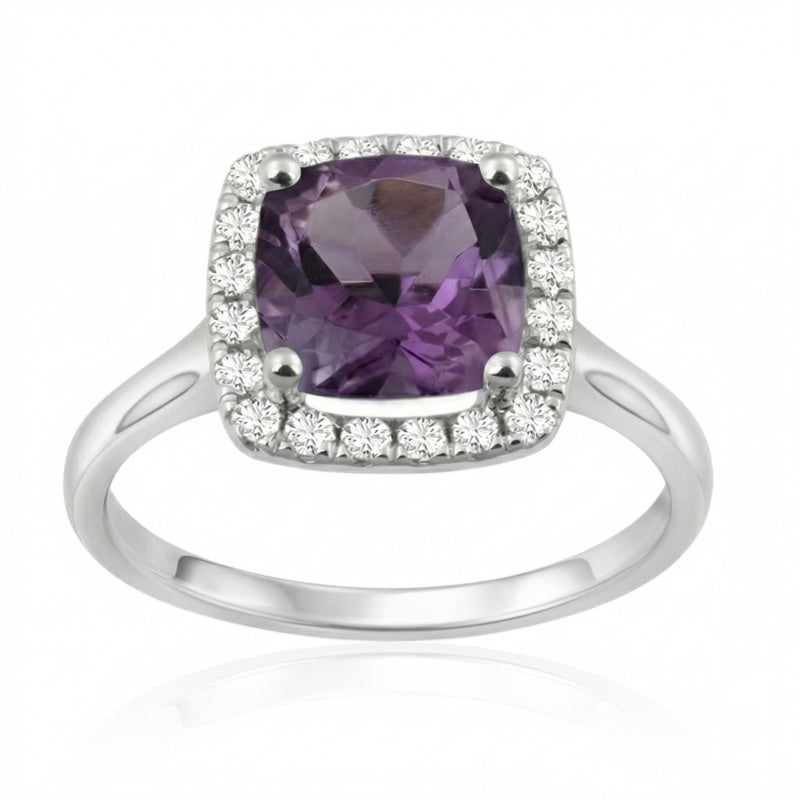 R-43580-AM-W  Diamond & Amethyst Cluster Ring