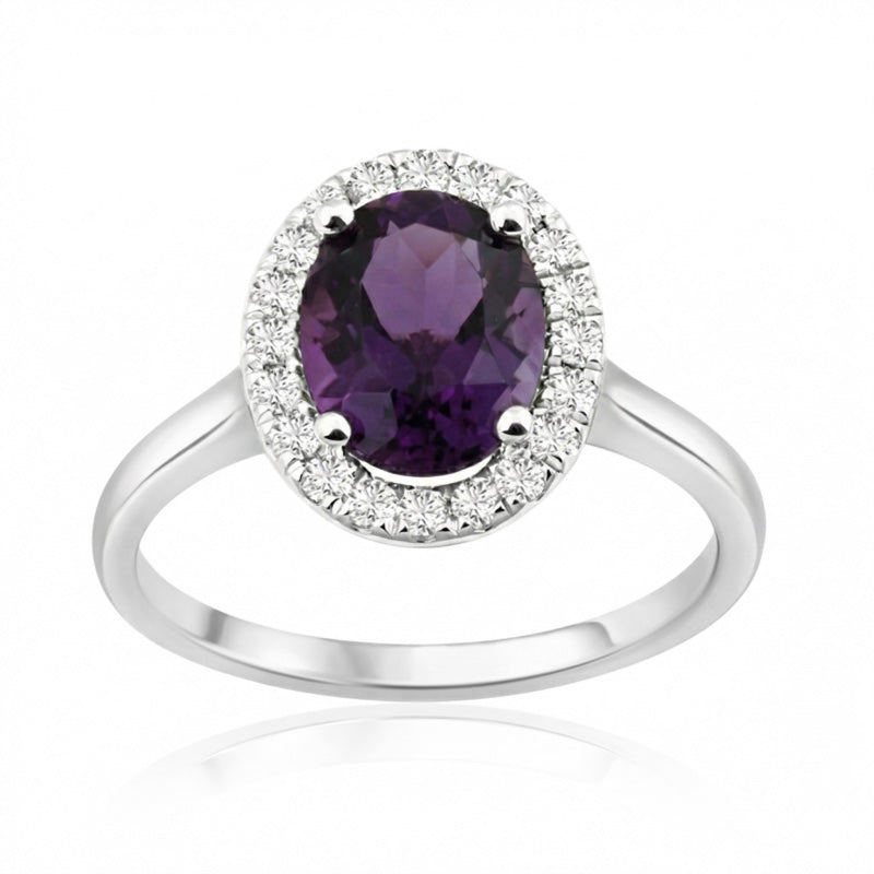 R-43581-AM-W  Diamond & Amethyst Cluster Ring