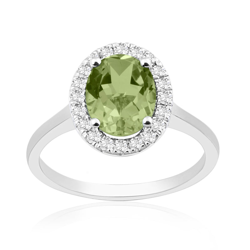 R-43581-PD-W  Diamond & Peridot Cluster Ring