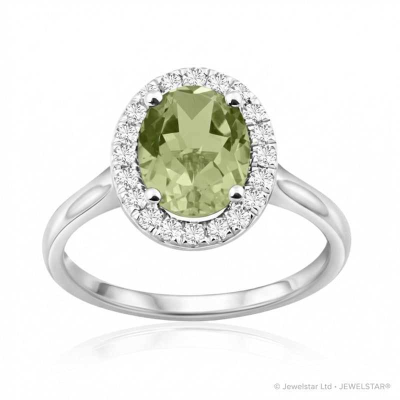 R-43581-PD-W  Diamond & Peridot Cluster Ring