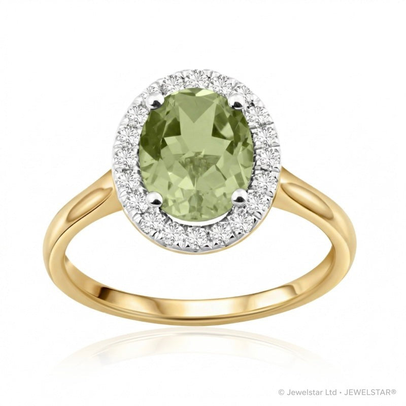 R-43581-PD-Y  Diamond & Peridot Cluster Ring
