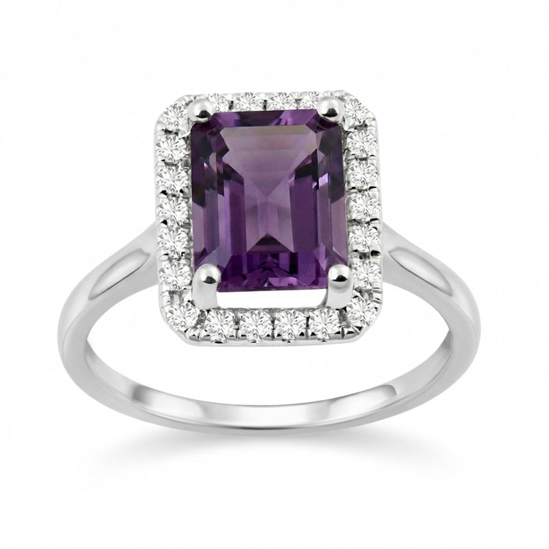 R-43582-AM-W  Diamond & Amethyst Cluster Ring
