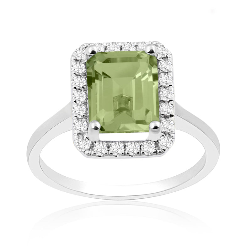 R-43582-PD-W  Diamond & Peridot Cluster Ring