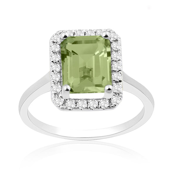 R-43582-PD-W  Diamond & Peridot Cluster Ring