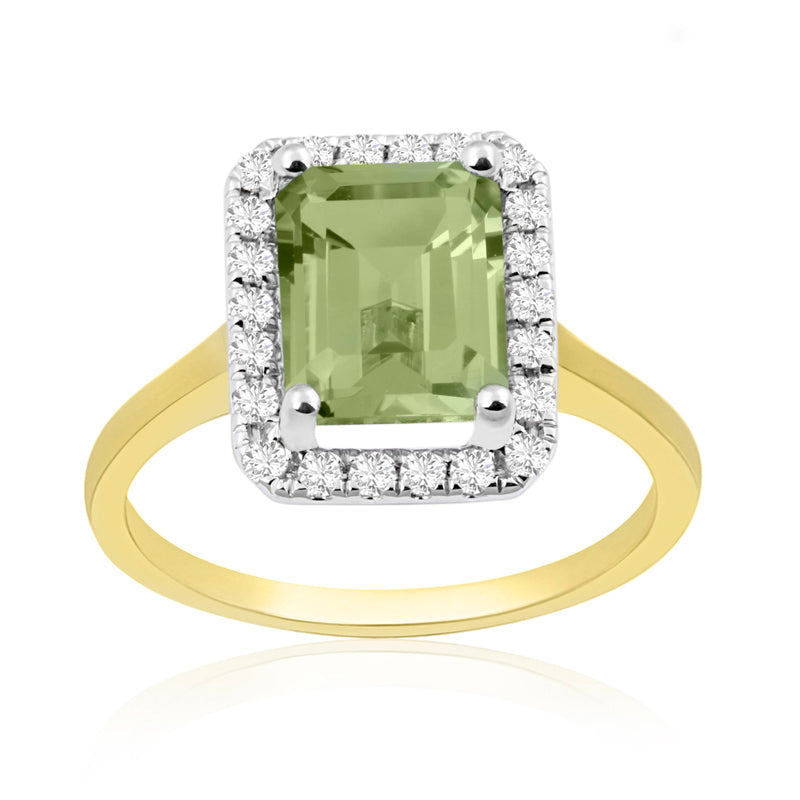 R-43582-PD-Y  Diamond & Peridot Cluster Ring