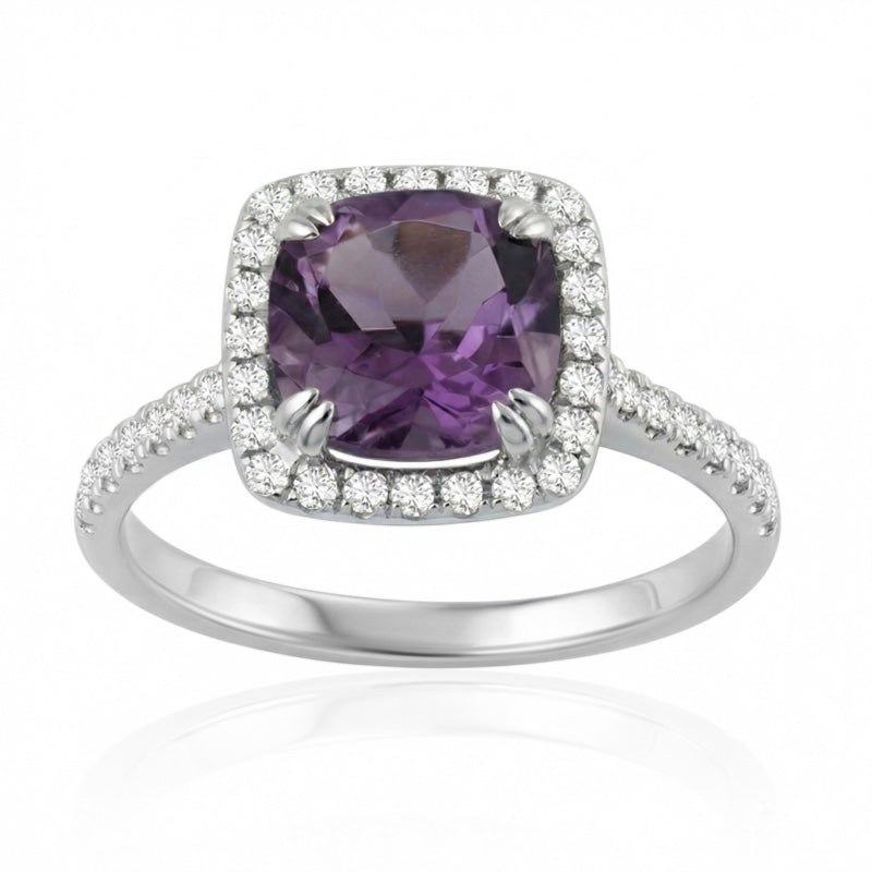 R-43586-AM-W  Diamond & Amethyst Cluster Ring