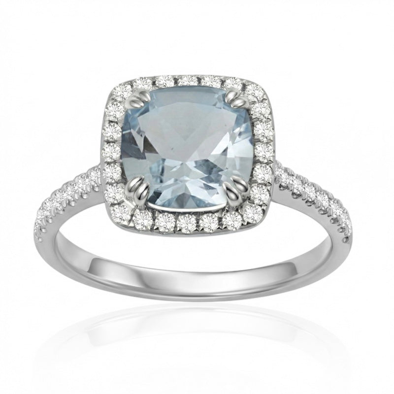 R-43586-BT-W  Diamond & Blue Topaz Cluster Ring
