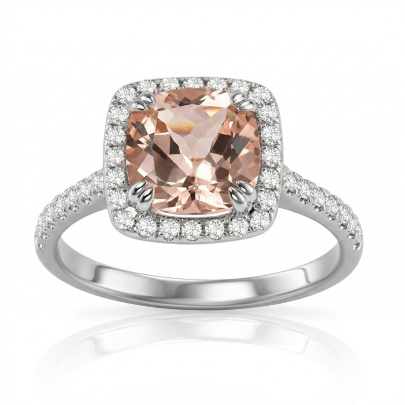 R-43586-MG-W  Diamond & Morganite Cluster Ring
