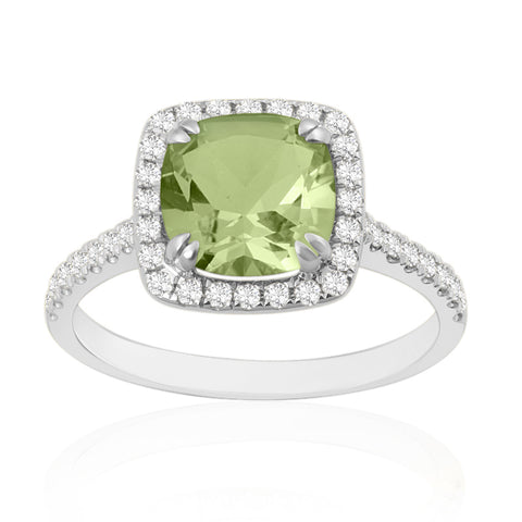 R-43586-PD-W  Diamond & Peridot Cluster Ring