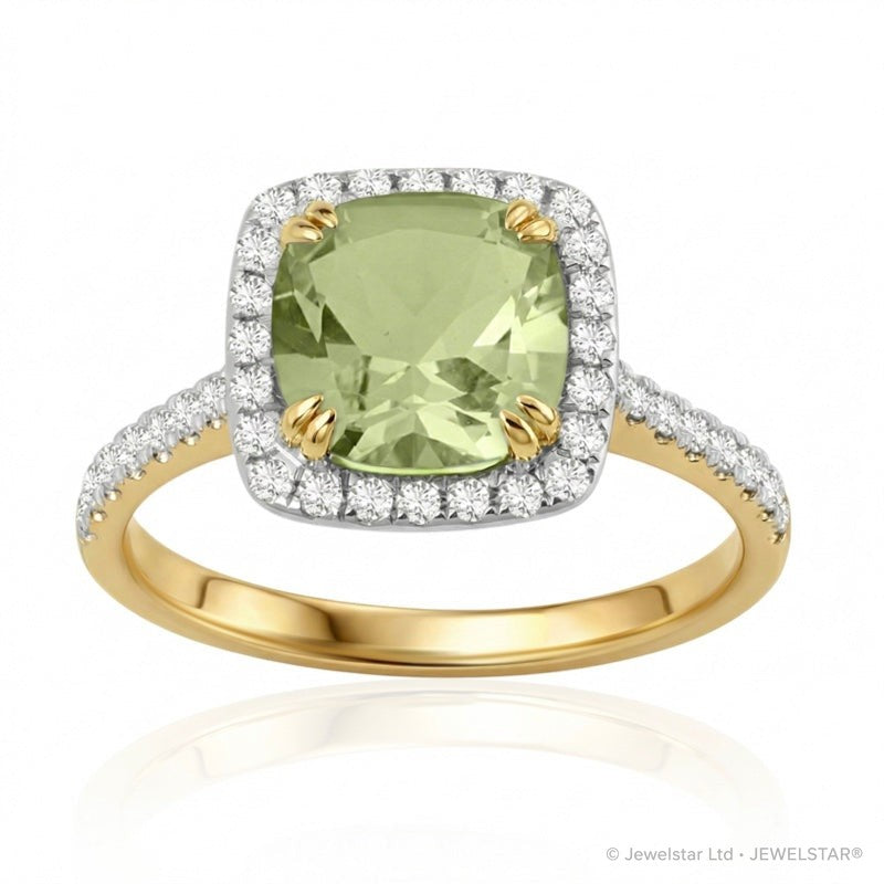 R-43586-PD-Y  Diamond & Peridot Cluster Ring
