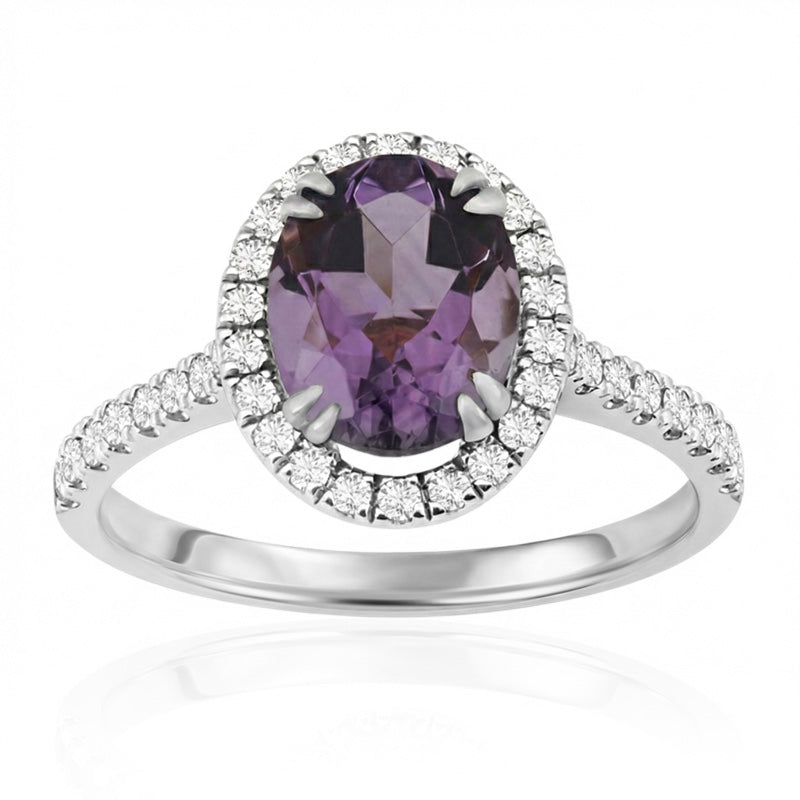 R-43587-AM-W  Diamond & Amethyst Cluster Ring
