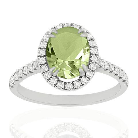 R-43587-PD-W  Diamond & Peridot Cluster Ring