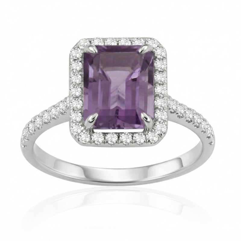 R-43588-AM-W  Diamond & Amethyst Cluster Ring