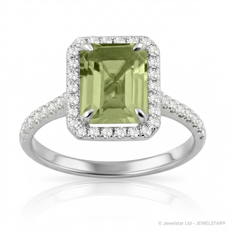 R-43588-PD-W  Diamond & Peridot Cluster Ring