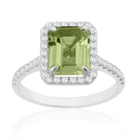 R-43588-PD-W  Diamond & Peridot Cluster Ring