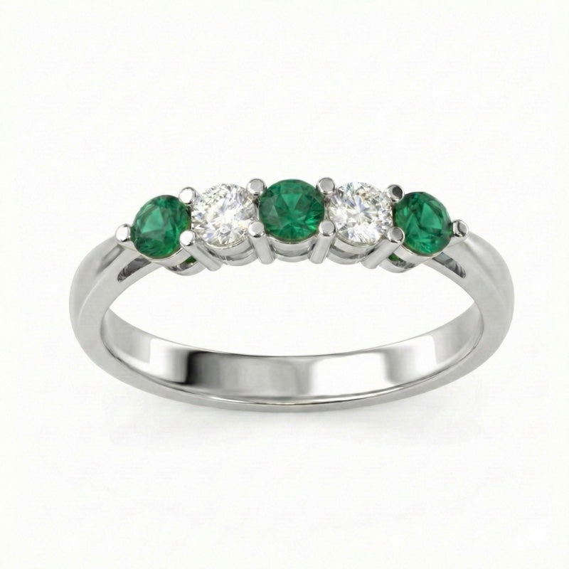 R-44349-EM-W    Diamond & Emerald Five Stone Ring
