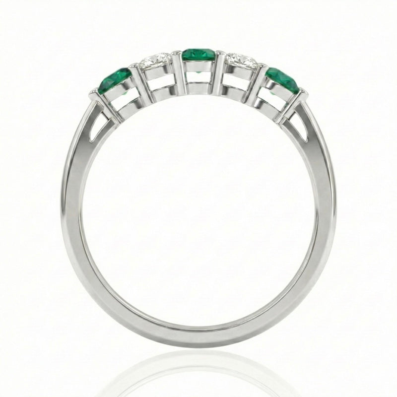 R-44349-EM-W    Diamond & Emerald Five Stone Ring