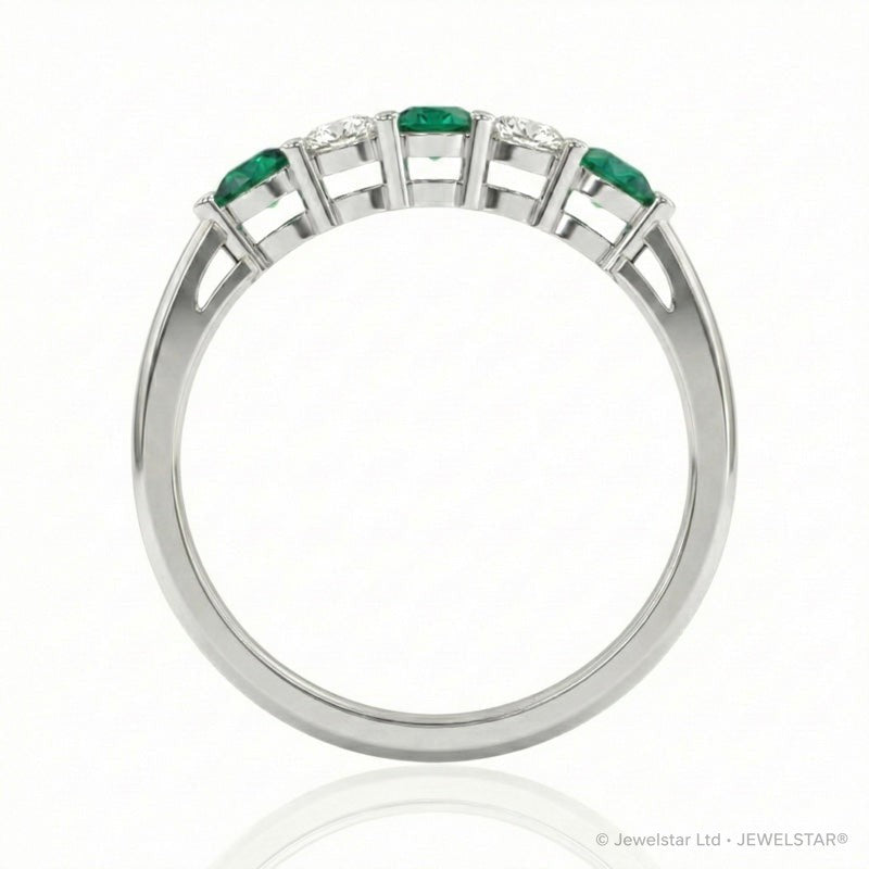 R-44349-EM-W    Diamond & Emerald Five Stone Ring