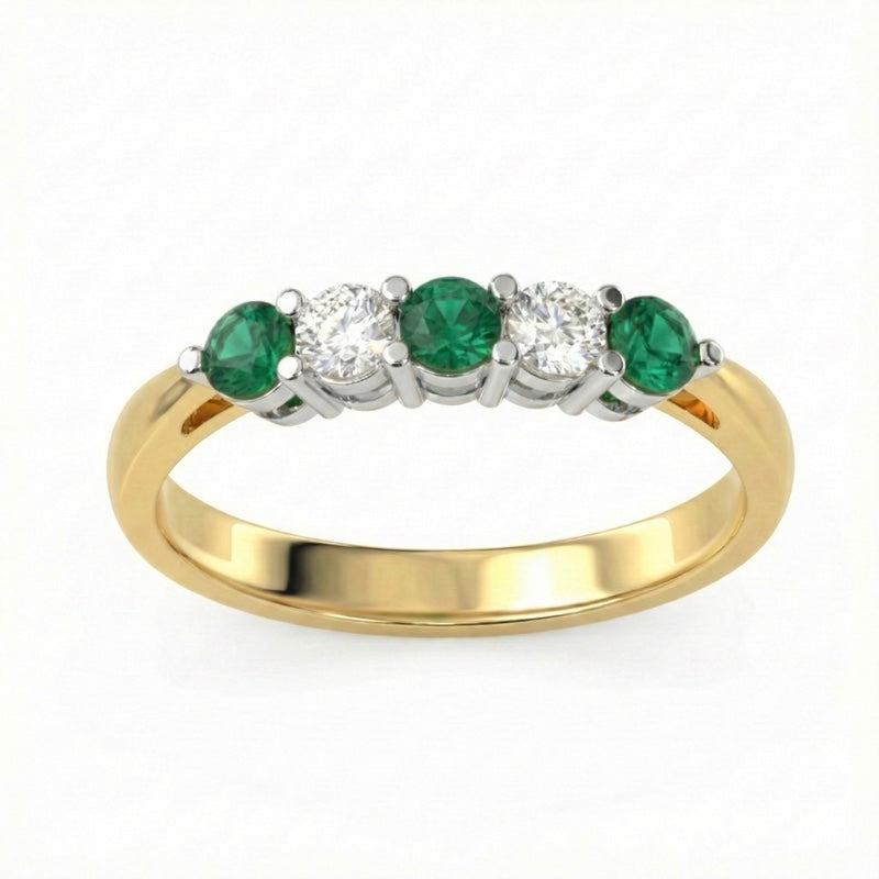 R-44349-EM-Y    Diamond & Emerald Five Stone Ring