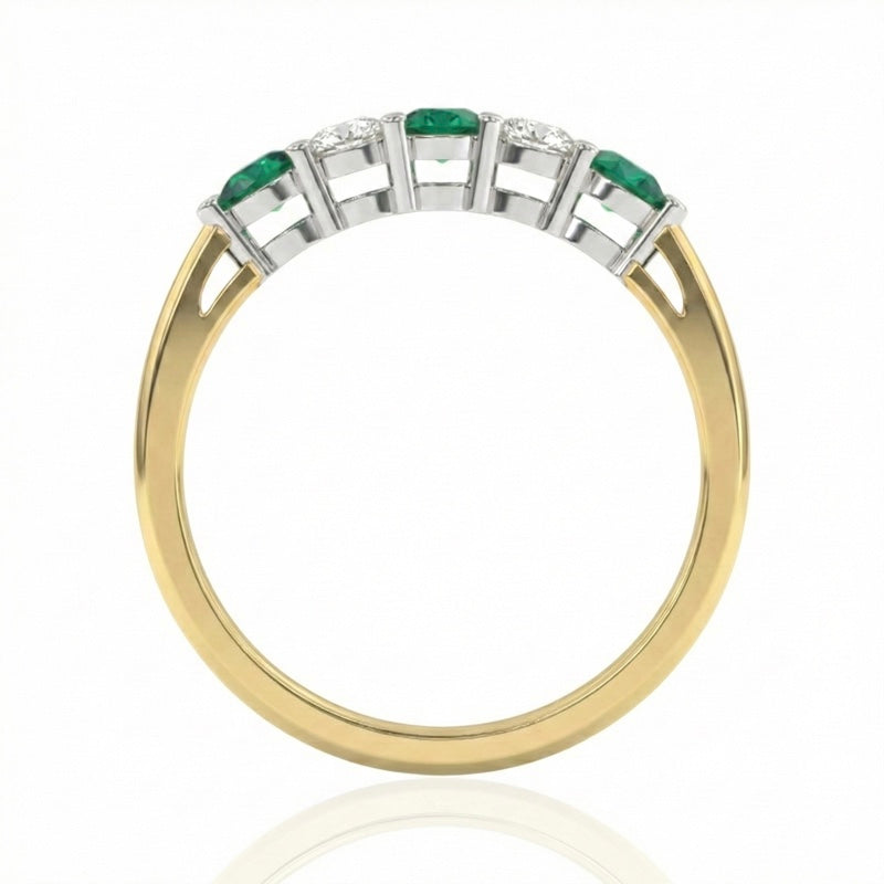 R-44349-EM-Y    Diamond & Emerald Five Stone Ring