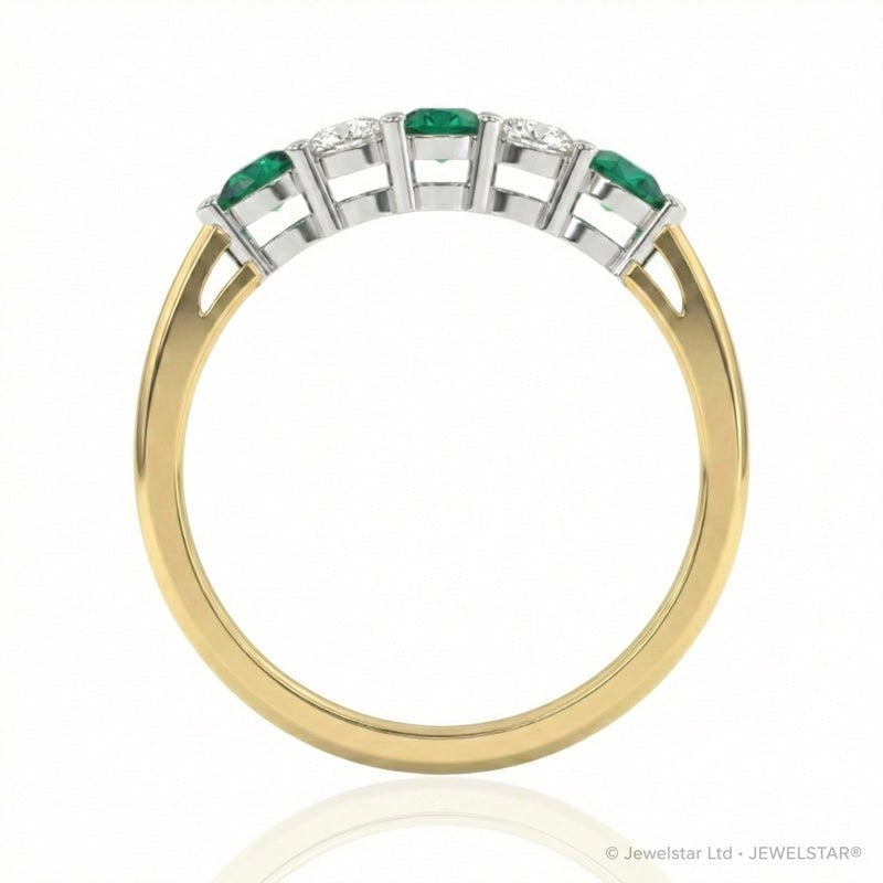 R-44349-EM-Y    Diamond & Emerald Five Stone Ring