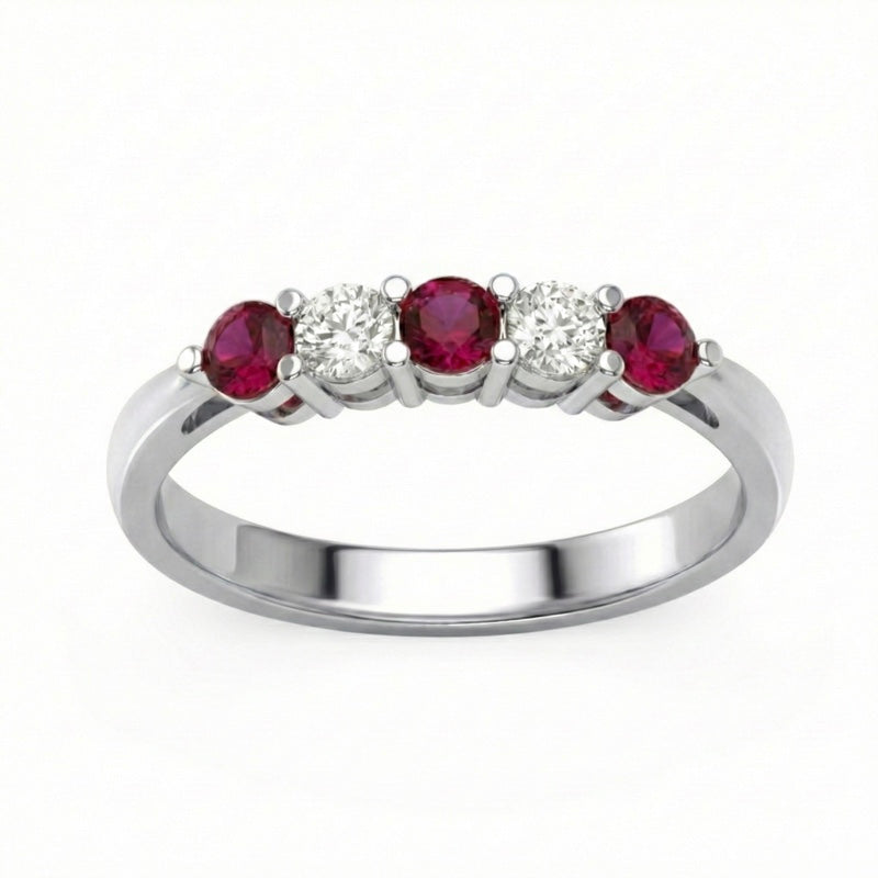 R-44349-RU-W    Diamond & Ruby Five Stone Ring