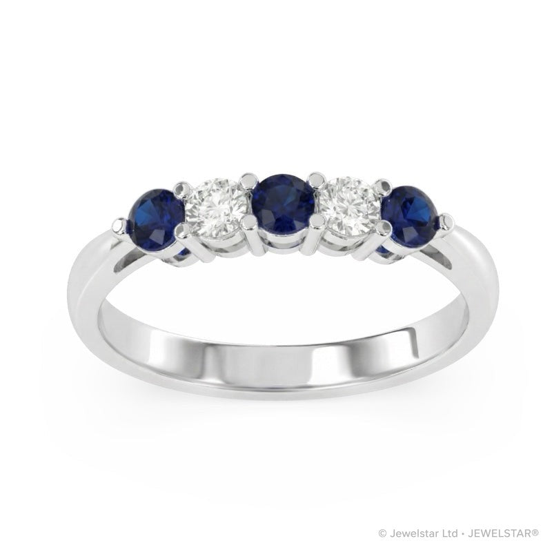 R-44349-SA-W    Diamond & Sapphire Five Stone Ring