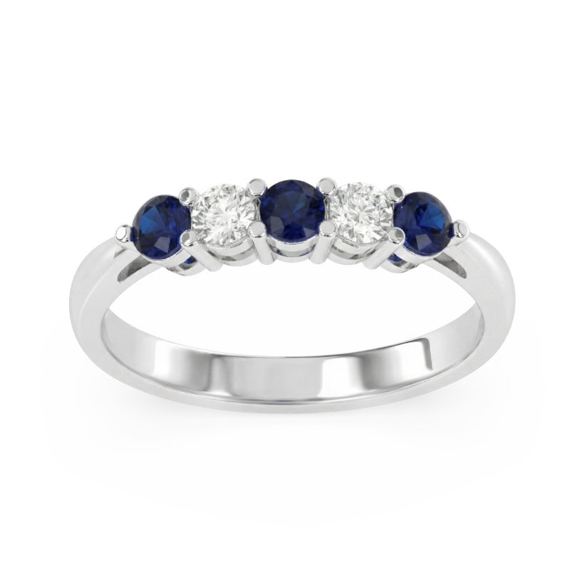 R-44349-SA-W    Diamond & Sapphire Five Stone Ring