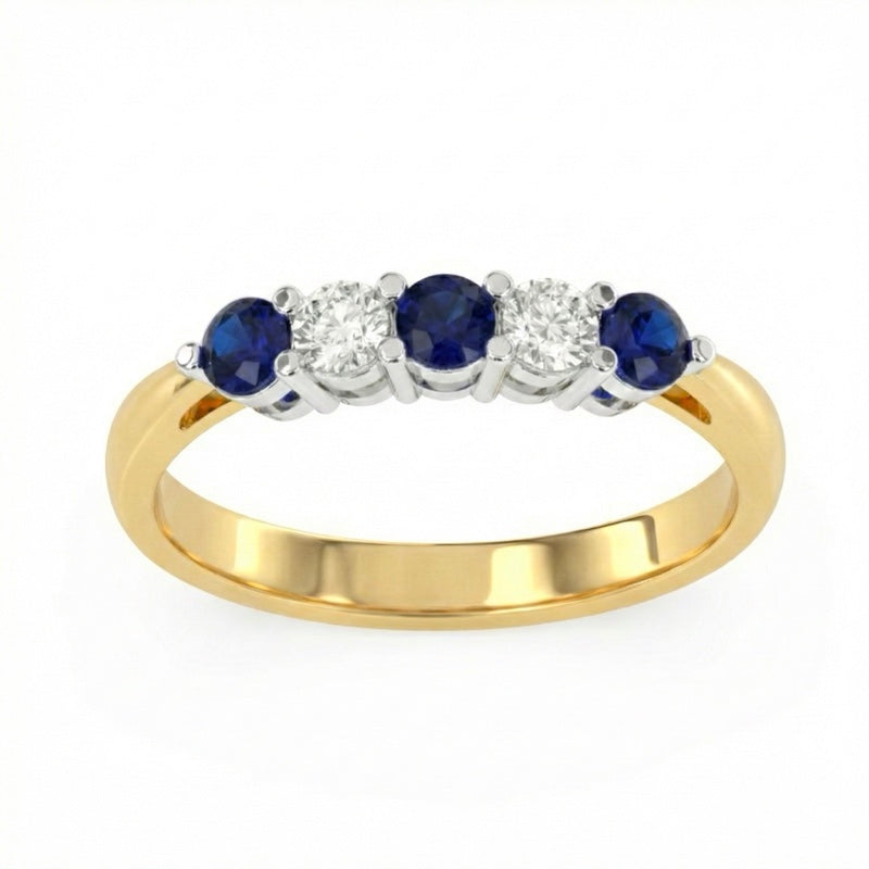 R-44349-SA-Y    Diamond & Sapphire Five Stone Ring