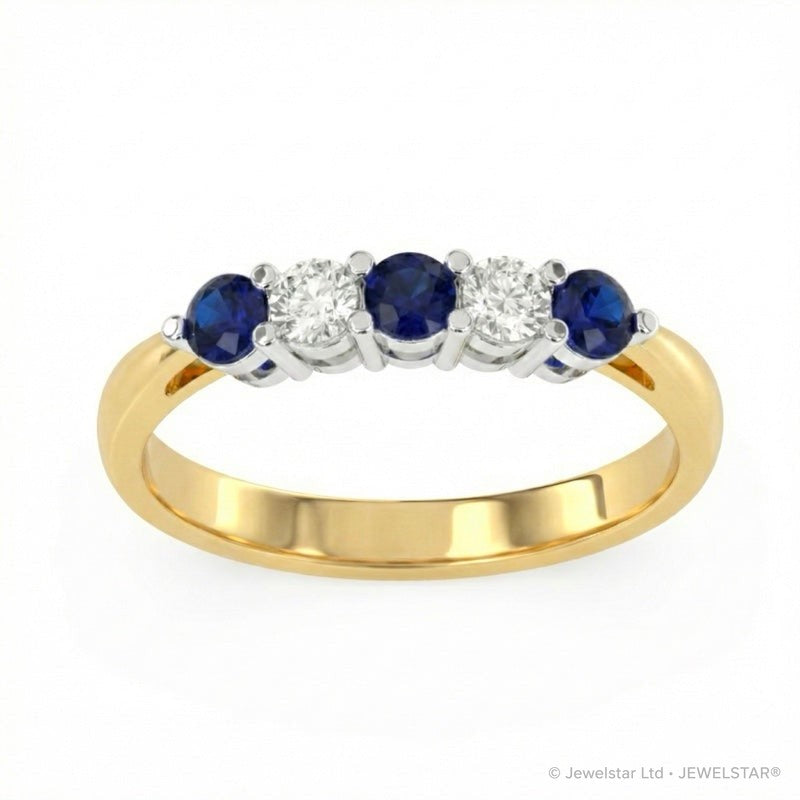 R-44349-SA-Y    Diamond & Sapphire Five Stone Ring