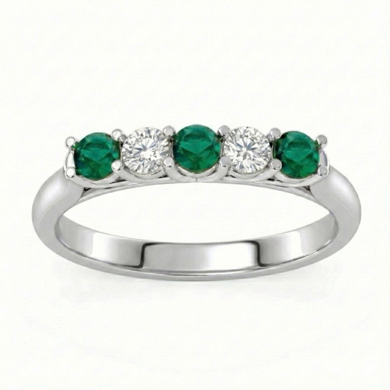 R-44350-EM-W    Diamond & Emerald Five Stone Ring