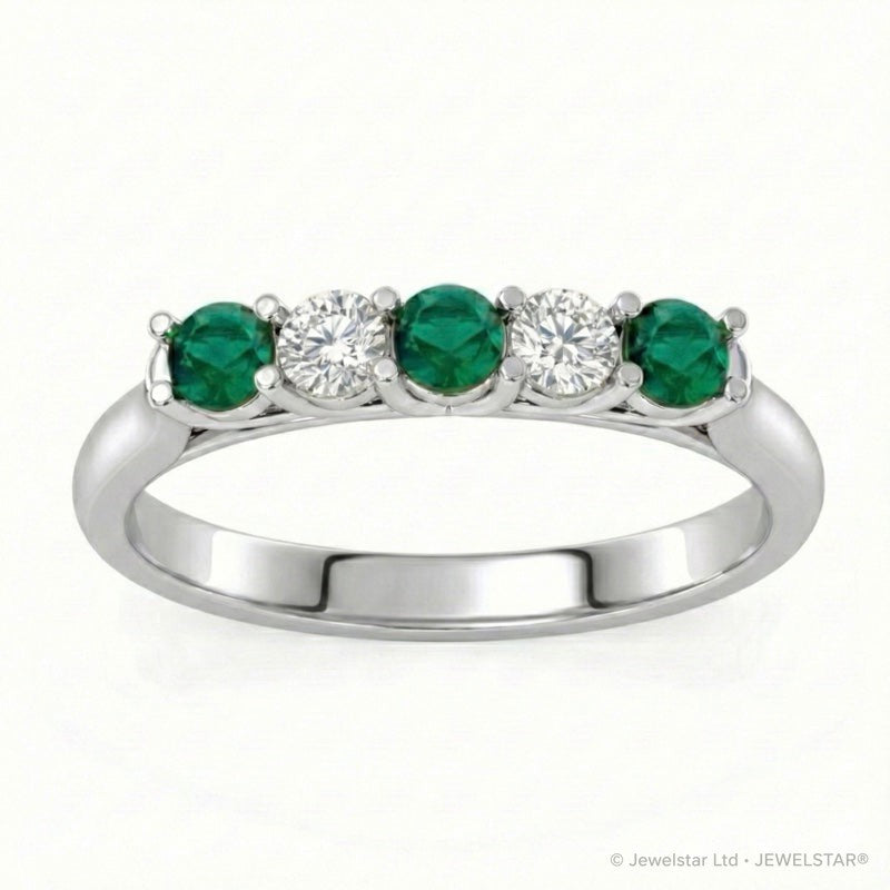 R-44350-EM-W    Diamond & Emerald Five Stone Ring