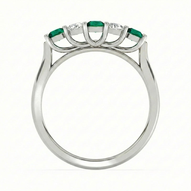 R-44350-EM-W    Diamond & Emerald Five Stone Ring