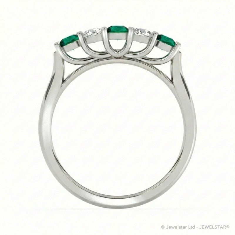R-44350-EM-W    Diamond & Emerald Five Stone Ring