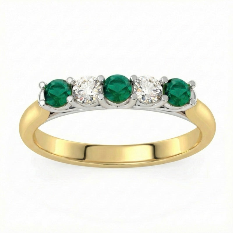 R-44350-EM-Y    Diamond & Emerald Five Stone Ring