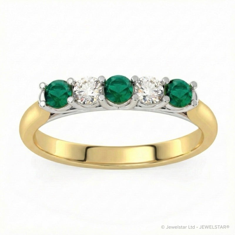 R-44350-EM-Y    Diamond & Emerald Five Stone Ring
