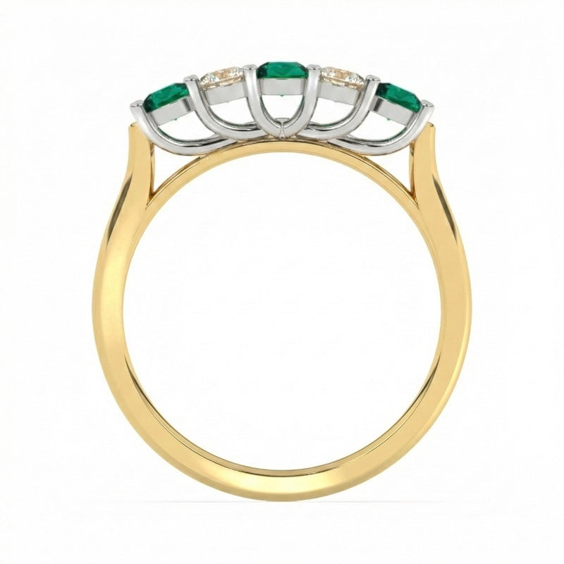R-44350-EM-Y    Diamond & Emerald Five Stone Ring